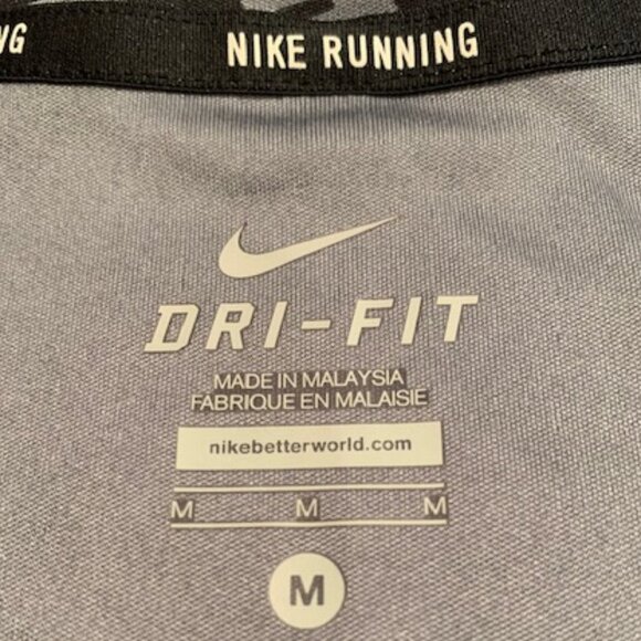 Nike Running Dri-Fit Athletic Short Sleeve Crew Neck Print Top Black + Grey Sz M - Picture 6 of 6